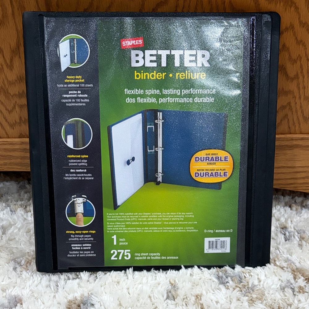 NWT Staple 1” Black Durable Binder
